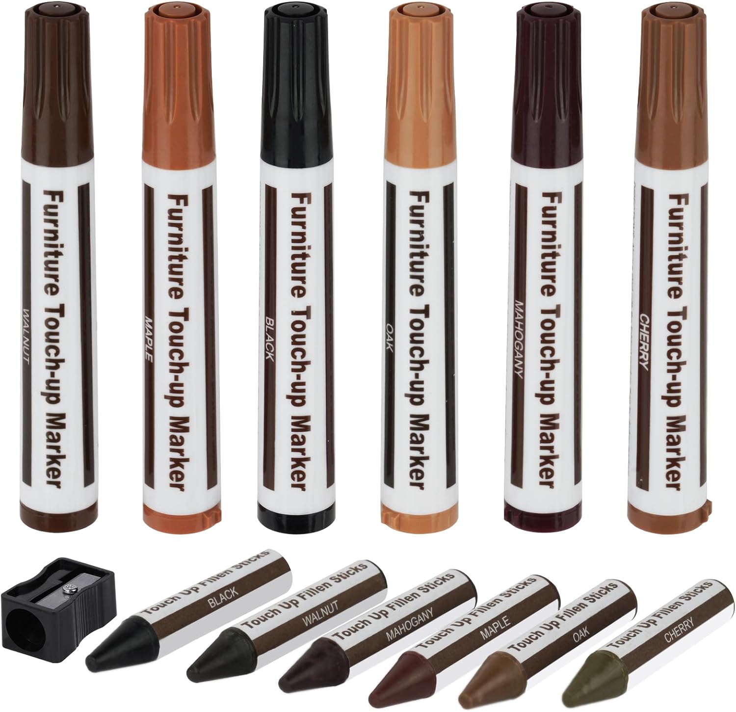 ACWOO Furniture Repair Kit Wood Markers Wax Sticks, 13PCS Multicolor Furniture Repair Marker Kit with Sharpener for Stains, Scratches, Floors, Tables, Desks, Bedposts, Touch Ups and Coverr Ups