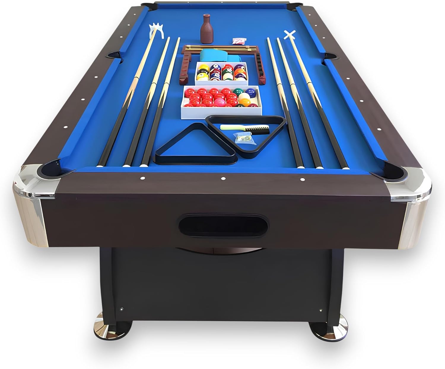 8 Foot Pool Table Modern Billiard Table with Blue Felt, Automatic Ball Return and Accessories - Vintage Blue
