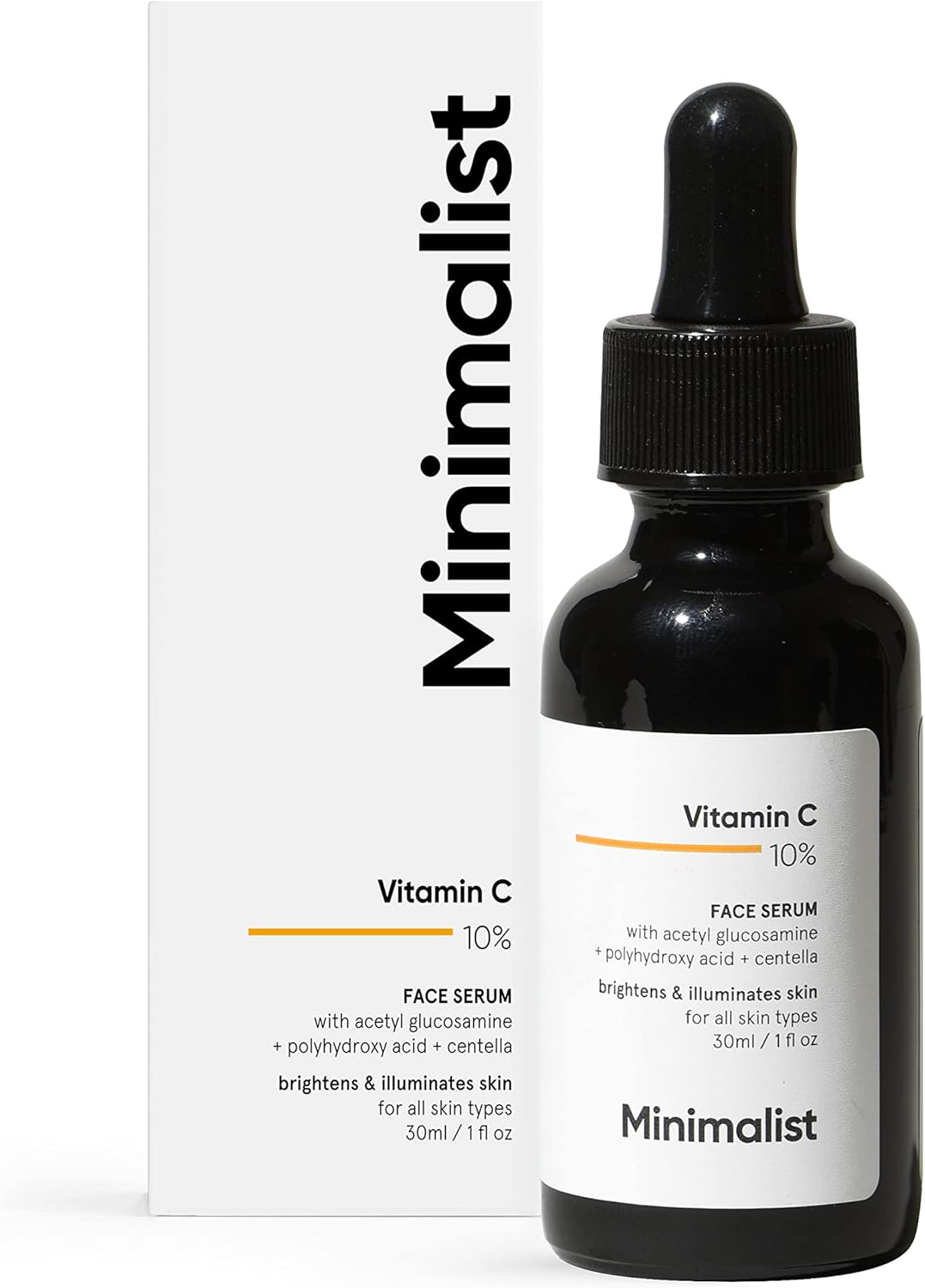 Minimalist 10% Vitamin C Face Serum for Glowing Skin, 30 ml | Highly Stable & Effective Skin Brightening Vit C Serum For Women & Men, Transparent, 30 ml (Pack of 1)