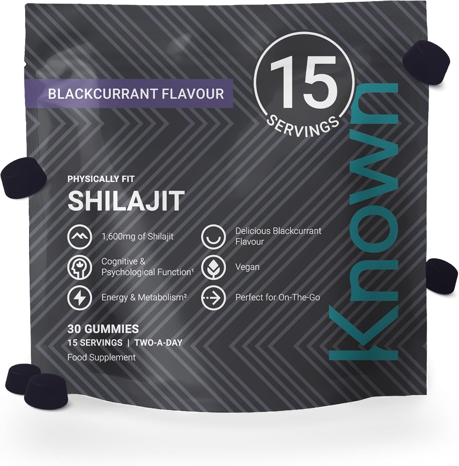 Known Tasty 1600mg Shilajit Gummies – 50% Fulvic Acid, B12 – Energy & Metabolism – Natural Blackcurrant Flavour – 30 Vegan Gummies, 15 Day Supply