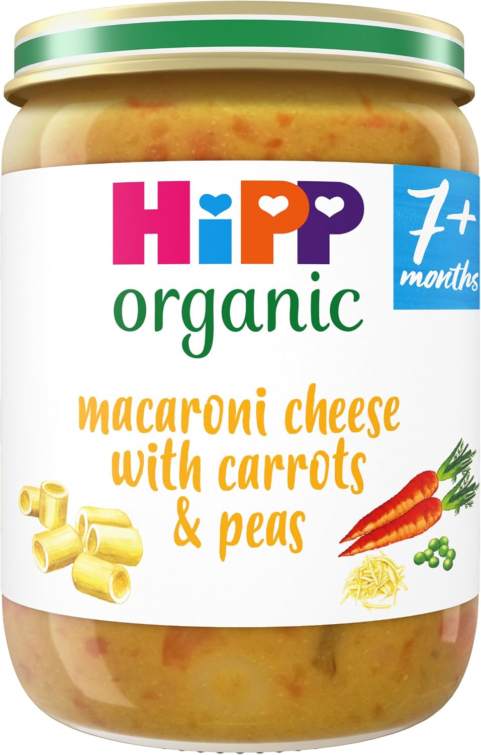 HiPP Organic Macaroni Cheese with Carrots & Peas Baby Food Jar 7+ Months 190g (Pack of 6)