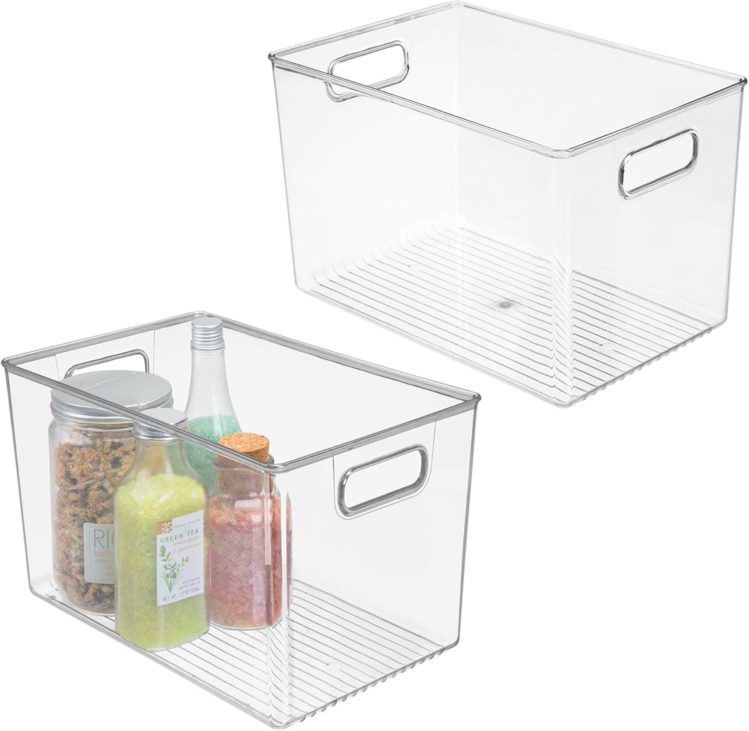 iDesign Storage Bins with Handles - Organizer Bins for Kitchen, Pantry, Bathroom, or Home Office - Set of 2 - Clear