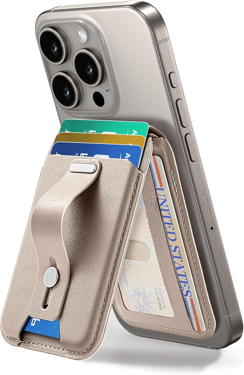 ESR Upgraded for Aura MagSafe Wallet, 5 Card Holder with Adjustable Stand, RFID-Blocking, Secure Grip, Magnetic Wallet for iPhone 16/15/14/13/12, Not for Mini, Not Find My Compatible, Desert Titanium