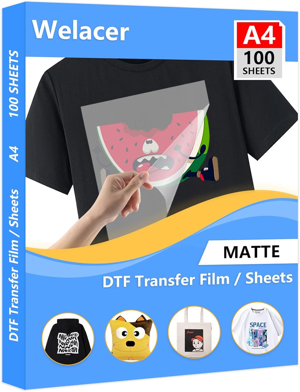 100 Sheets DTF Transfer Film Paper A4 Double Sided Thick Clear Pretreat Sheets, PET Heat Transfer Paper for Inkjet Printer DTG Printer Direct Print On T Shirts Textile