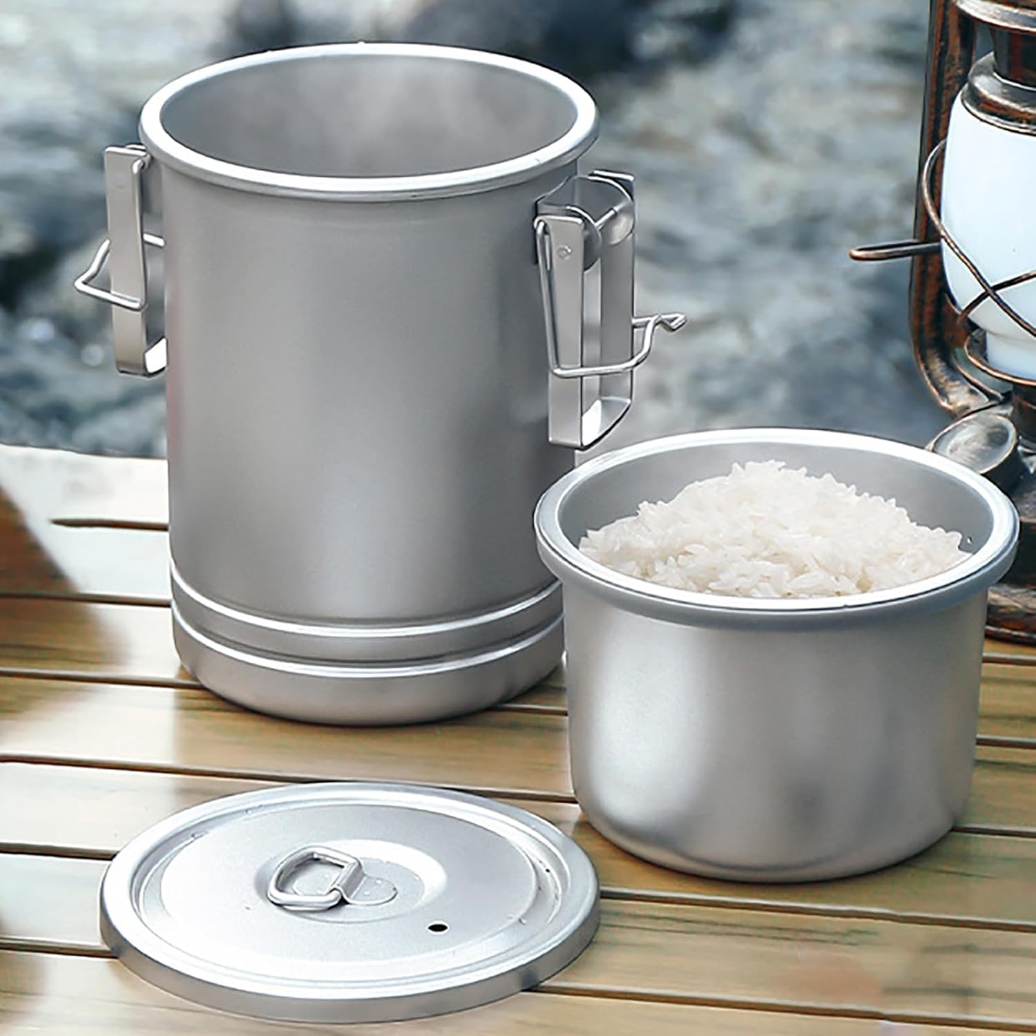 TiStm Camping Hiking Rice Cooker, Outdoor Portable Picnic Cookware, Stainless Steel Pot, Multi-Functional Travel Cooking Accessory, Open Fire Cookware, Outdoor Steamer, Rice Cookers