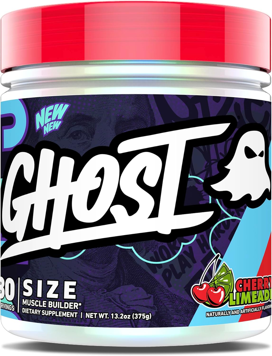 GHOST Size V3 Muscle Builder Dietary Supplement - Cherry Limeade, 30 Servings – Support Muscle Growth & Strength Building for Men & Women - Creatine & Betaine - Free of Sugar & Gluten