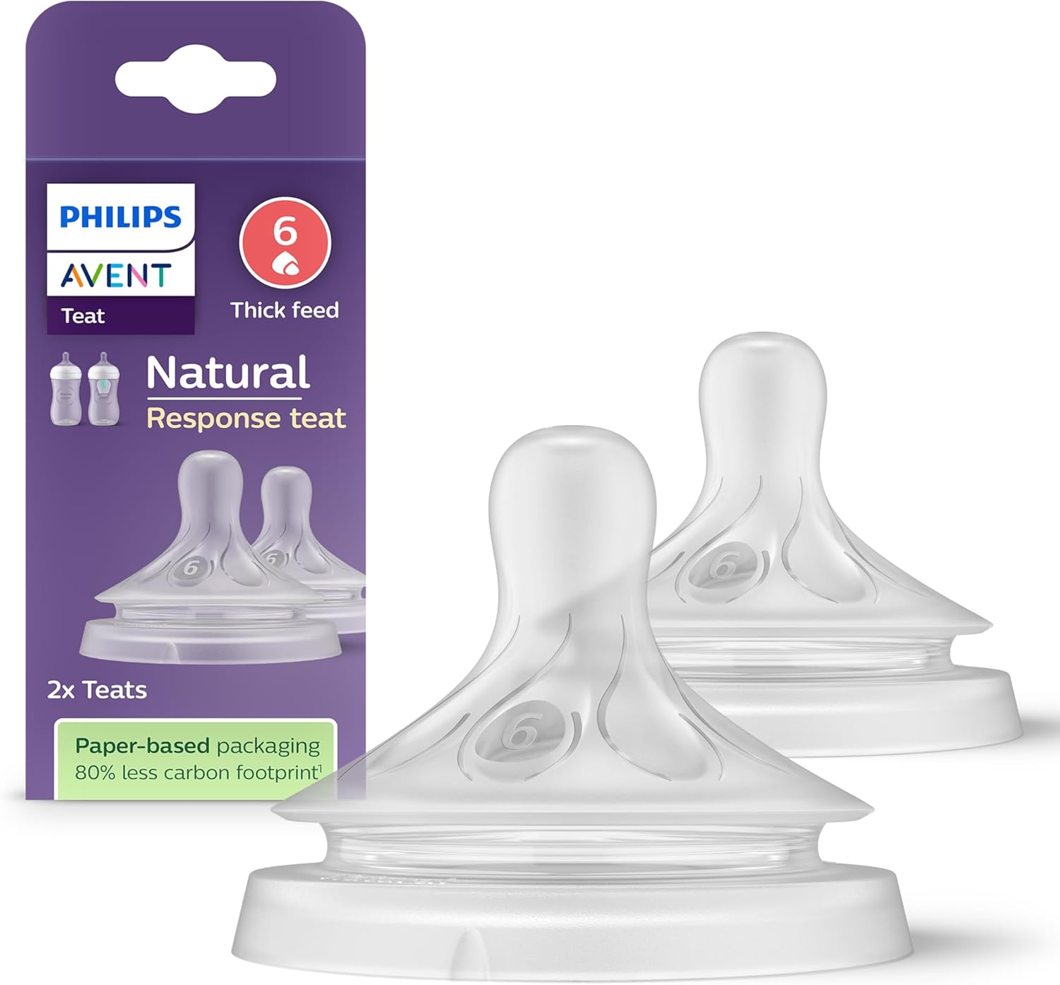 Philips Avent Natural Response Bottle Teat - 2 x Baby Bottle Flow 6 Teats for Babies Aged 6+ Months, BPA Free (Model SCY966/02)