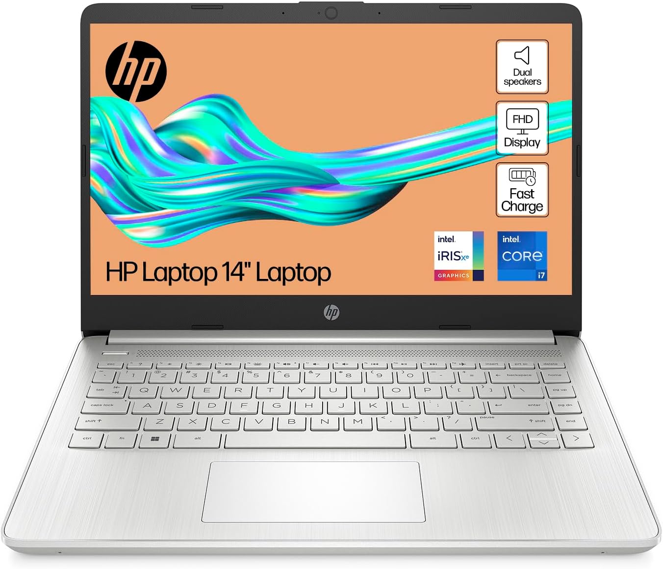 HP 14" Laptop | Intel Core i7-1255U Processor | 16 GB RAM | 512 GB SSD | Intel Iris Xe Graphics | FHD Display | Up to 8hrs battery | Windows 11 | Dual Speakers | Natural Silver | 14s-dq5007sa