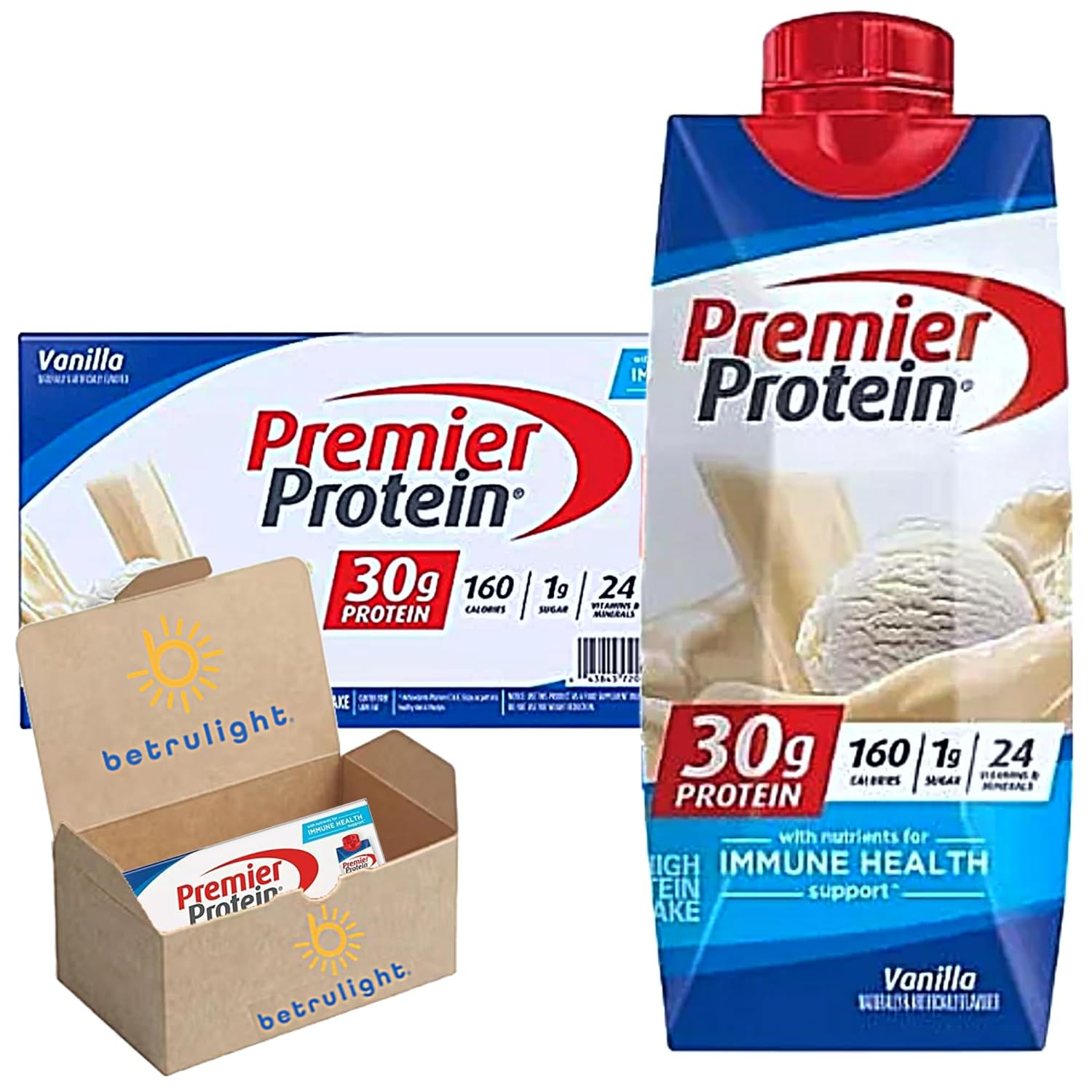 Protein Shake | Our Premier Vanilla Flavor | 30g Protein, 1g Sugar, 24 Vitamins & Minerals, Nutrients to Support Immune Health| 11 Fl Oz Case of 15 | Every Order is Elegantly Packaged in a Signature BETRULIGHT Branded Box!