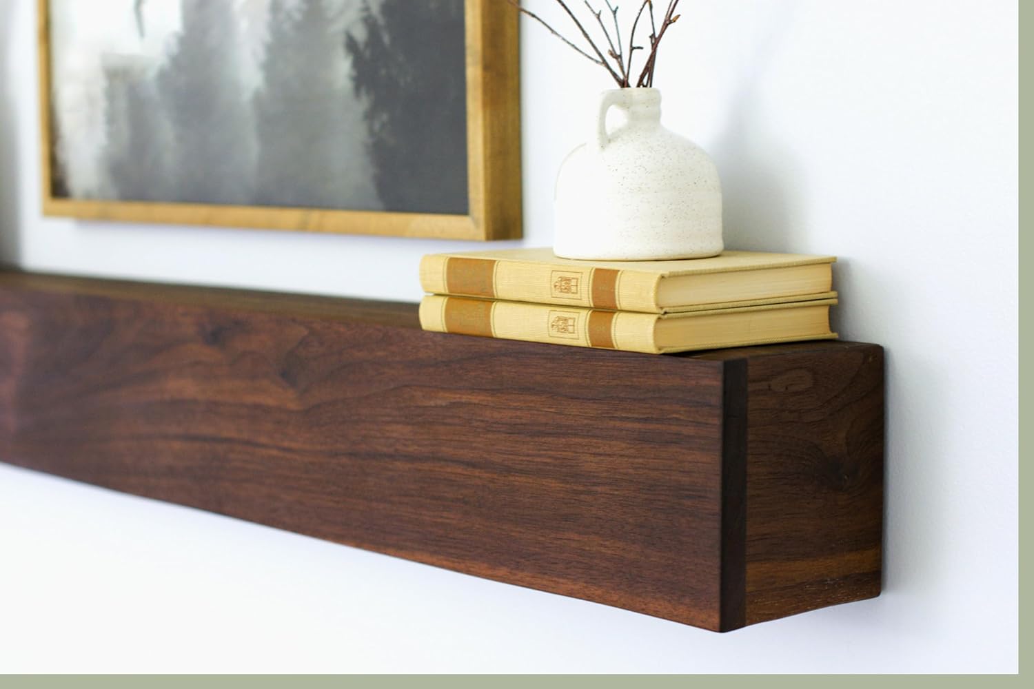 Real Walnut Wood Fireplace Mantel 36Lx6Hx8D, Handcrafted Black Walnut Floating Fireplace Mantel Shelf, Custom Rustic Wood Mantels for Fireplace, Shelf for Living Room or Bedroom Decor