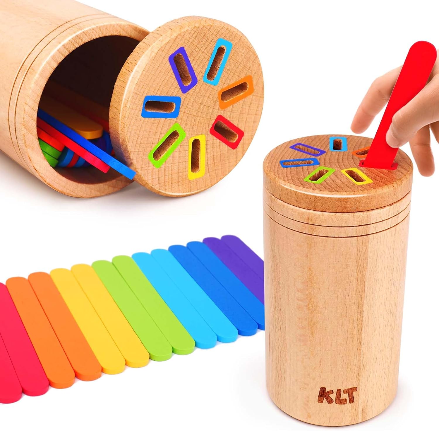KLT Montessori Toys for 1-3 Year Old: Wooden Learning Color Sorting Toys for Toddlers Age 1 2 3, Educational Fine Motor Developmental Sensory Matching Games, 12-36 Month Old Baby Boys Girls Gifts