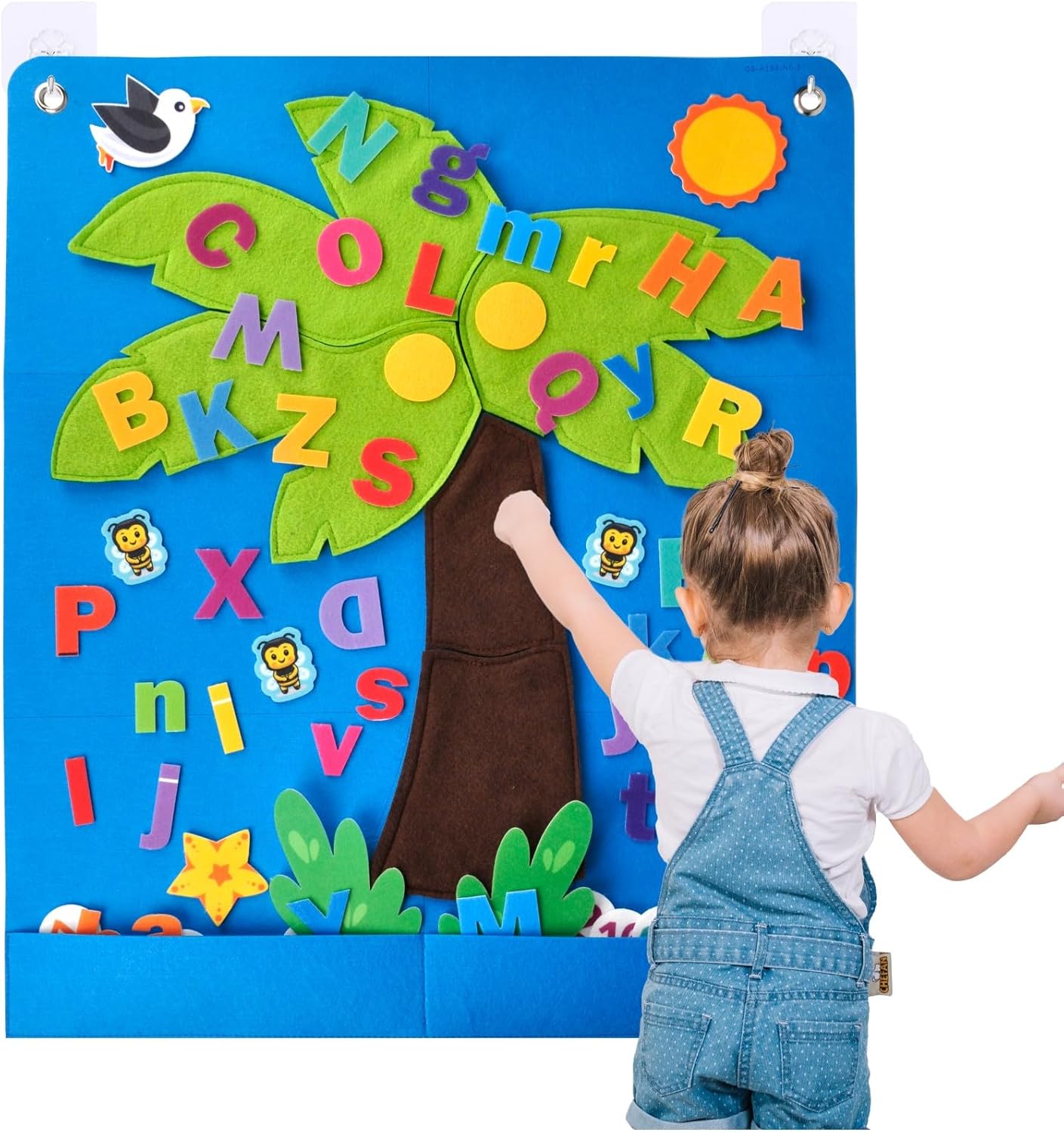 CHEFAN Felt Letter and Number Tree, Coconut Tree Alphabet Game, Felt Story Board Set for Early Education Storytelling, Flannel Board for Wall Teaching Home Classroom Play