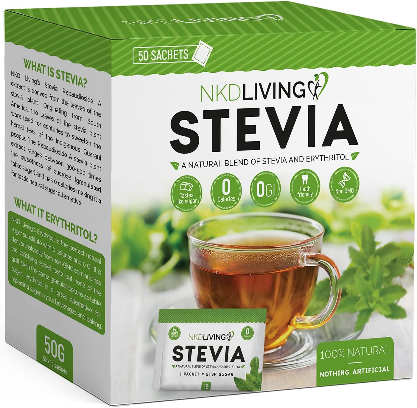 Stevia & Erythritol Sachets (50 sachets) by NKD Living