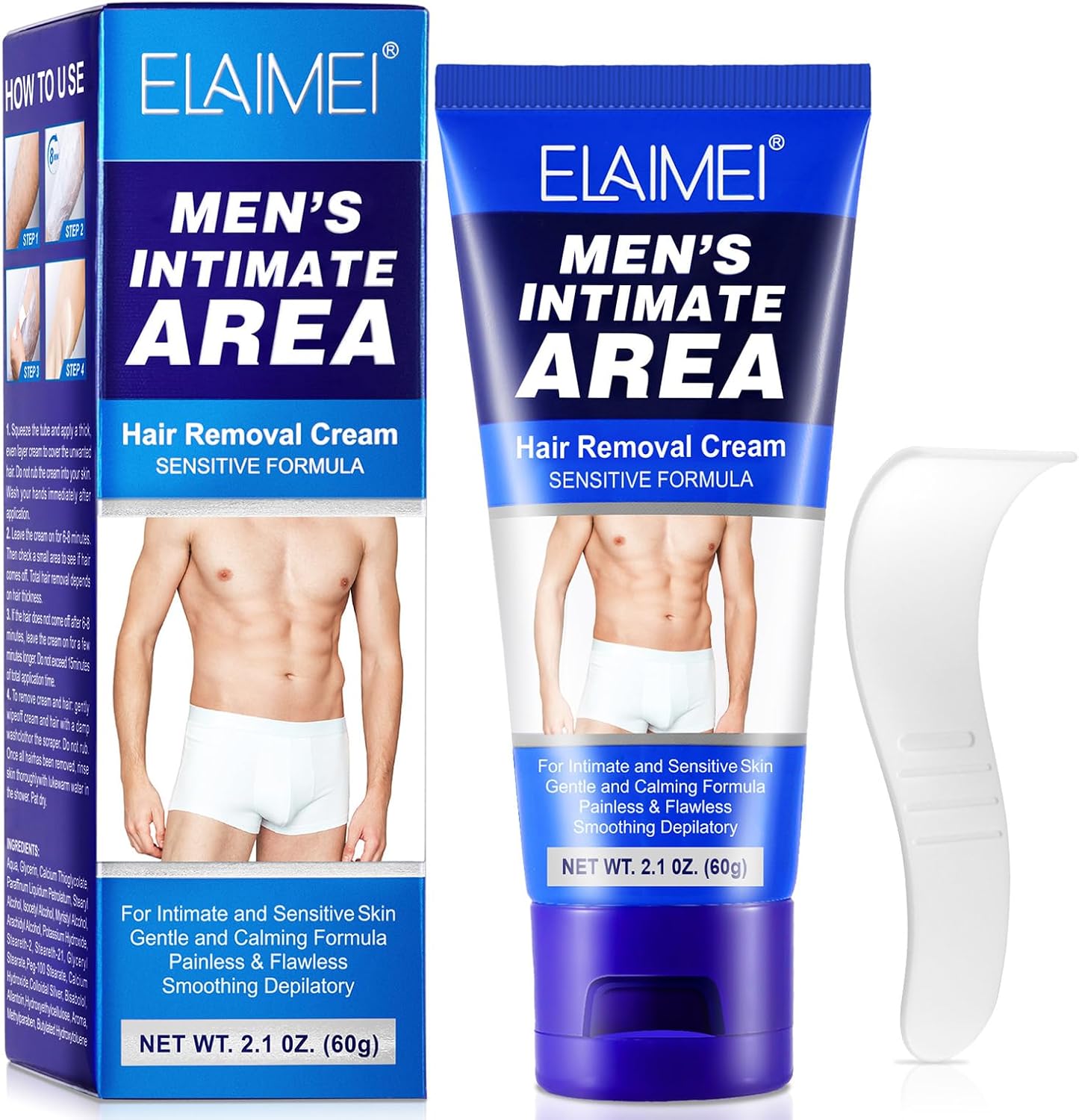 Hair Removal Cream for Men 60g Mens Hair Removal Cream, Hair Removal Cream for Men Genitals, Painless Hair Remover for Sensitive Skin, Hair Removal Cream for Pubic, Body, Private Areas and Underarms