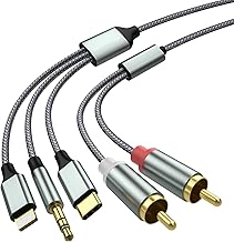 Lightning to RCA Cable Audio Aux Adapter,RCA to 3.5mm Cable，USB C to 2 RCA Audio Cable， (3 in 1 Audio Cable) for Power Amplifier, Car, Home Theater, Speaker and More(Lightning Compatible)