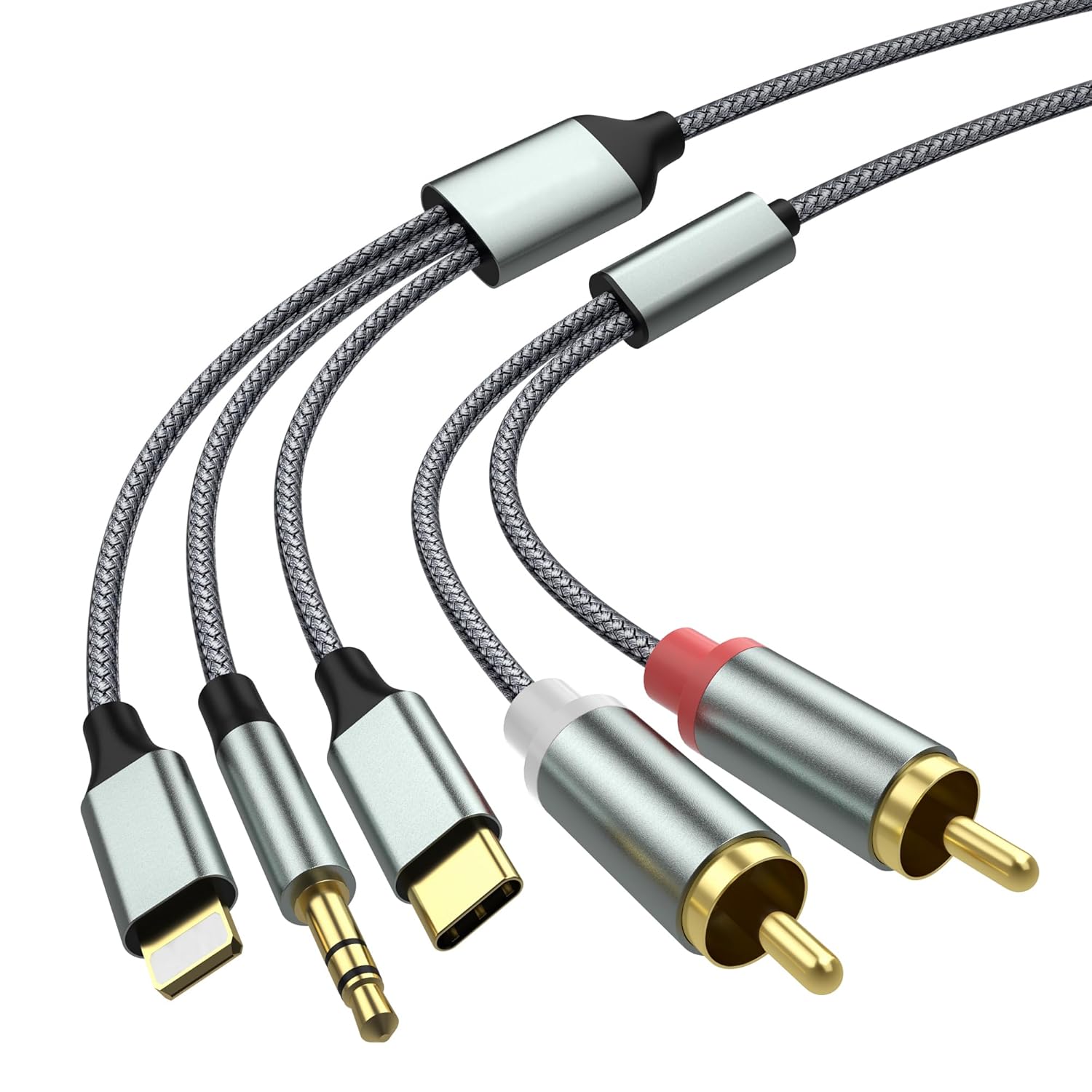 Lightning to RCA Cable Audio Aux Adapter,RCA to 3.5mm Cable,USB C to 2 RCA Audio Cable, (3 in 1 Audio Cable) for Power Amplifier, Car, Home Theater, Speaker and More(Lightning Compatible)