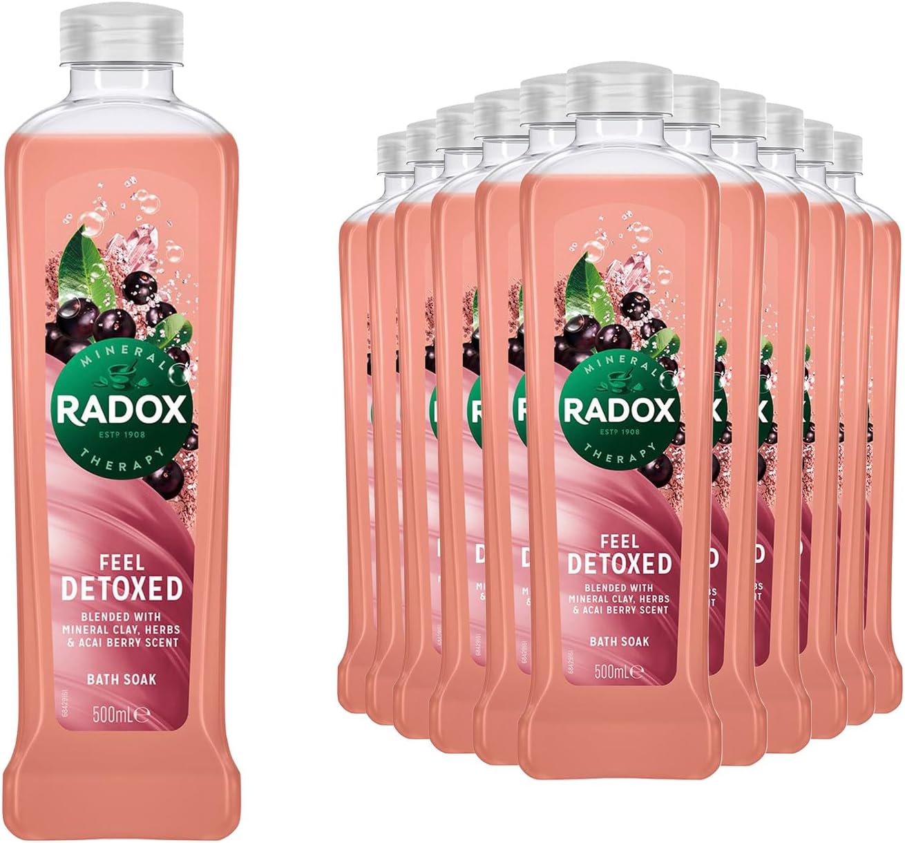 Radox Mineral Therapy Bath Soak, Infused Minerals & Herbs, 100% Nature Inspired Fragrances Designed to Make You Feel Heavenly, 500ml Bulk Buy (Pack of 12, Acai Berry)