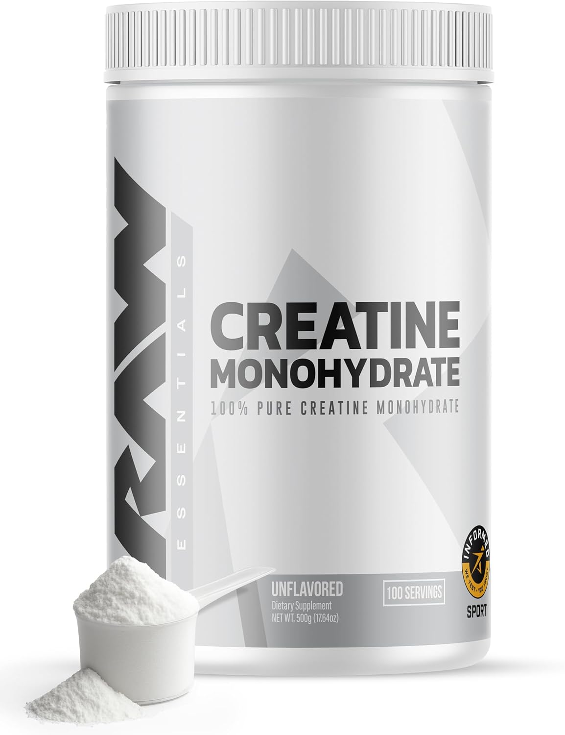 RAW Nutrition Creatine Monohydrate Powder, Unflavored (100 Servings) - Micronized Creatine Monohydrate Supplement for Workout Performance, Build Muscle & Strength - Creatine Powder for Men & Women