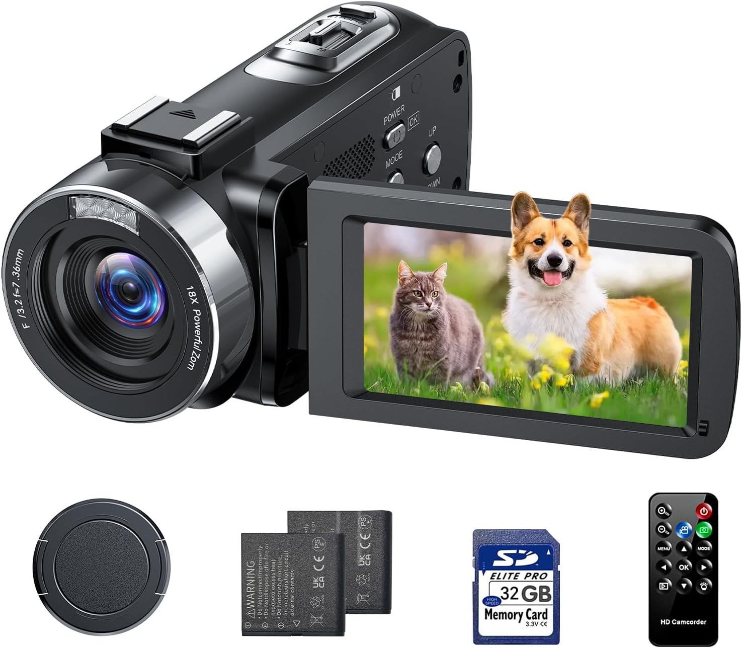 Camcorder Video Camera 4K, 42MP Vlogging Camera for Youtubers with 18X Digital Zoom, 3.0" 270° Rotating Screen Cam corder, Webcam, 32GB SD Card & 2 Batteries, Remote Control, Recording While Charging