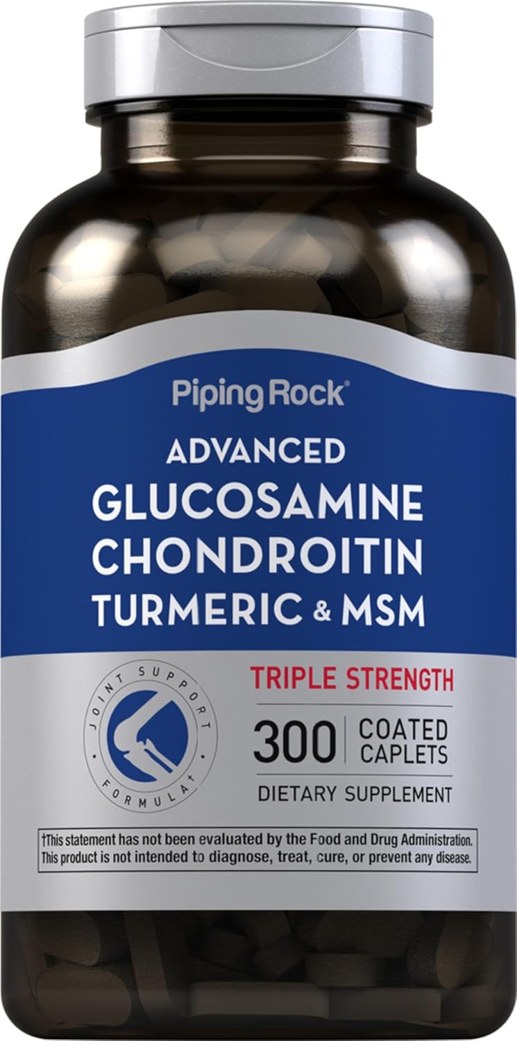Piping Rock Glucosamine Chondroitin Turmeric MSM | 300 Caplets | Triple Strength | Advanced Supplement | Non-GMO & Gluten Free