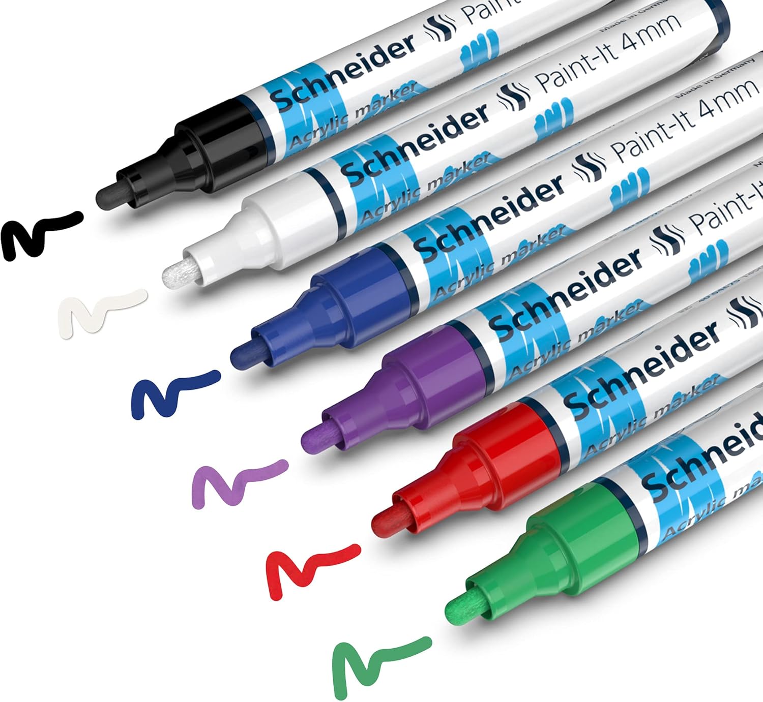 Schneider Paint-It 320 Acrylic Marker Set 1 (4 mm Round tip, high Coverage, Brilliant Colour, for Almost All Surfaces) 6 Pieces
