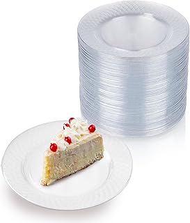 Prestee 100 Clear Plastic Plates, 6.25 Inches Clear Plastic Dessert Plates, Round Party Appetizer Plates Disposable, Small Plastic Plates, Clear Plates for Party, Small Cake Plates for Weddings