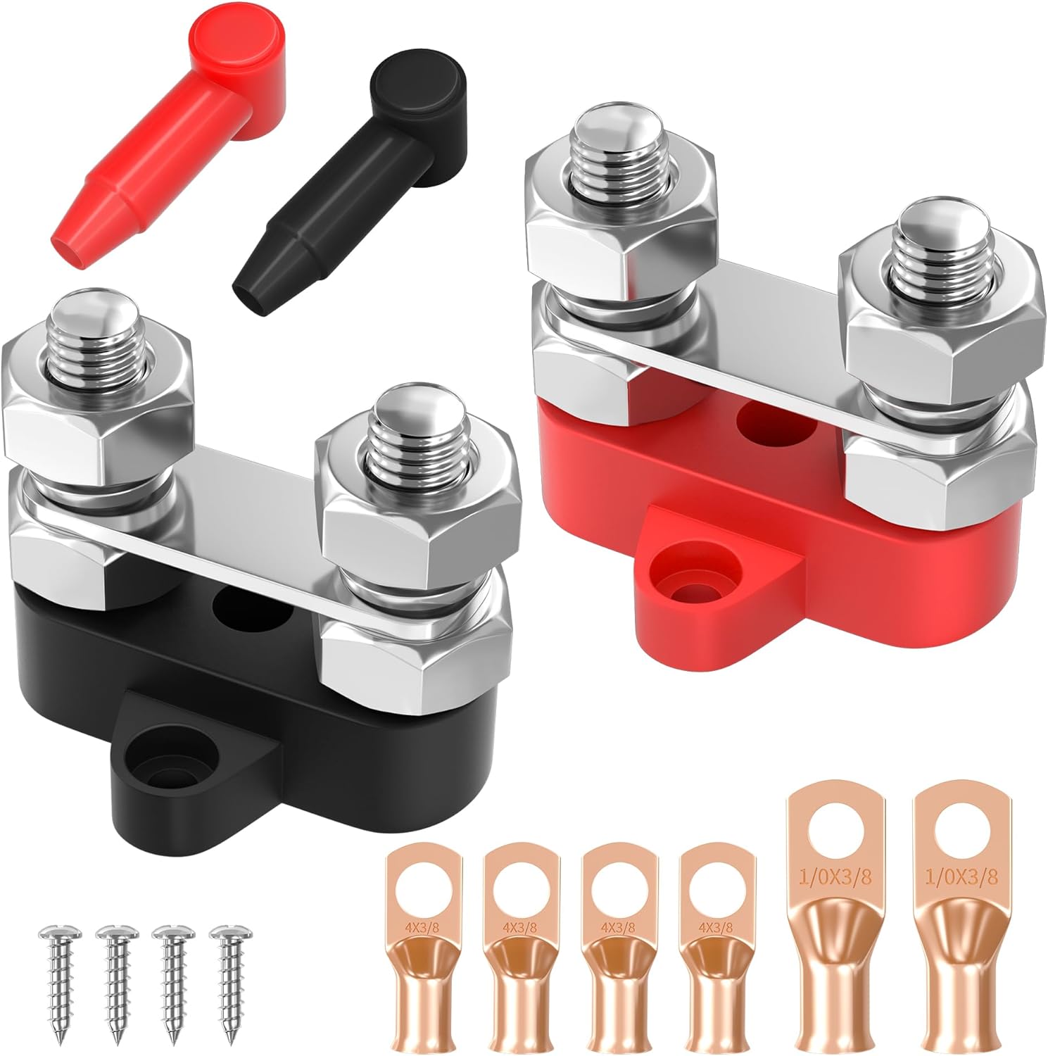 Joinfworld Bus Bar 12V 250A Power Distribution Block Dual 3/8" Studs Marine Battery Bus Bar Junction Block for Automotive Car Boat - Positive&Negative