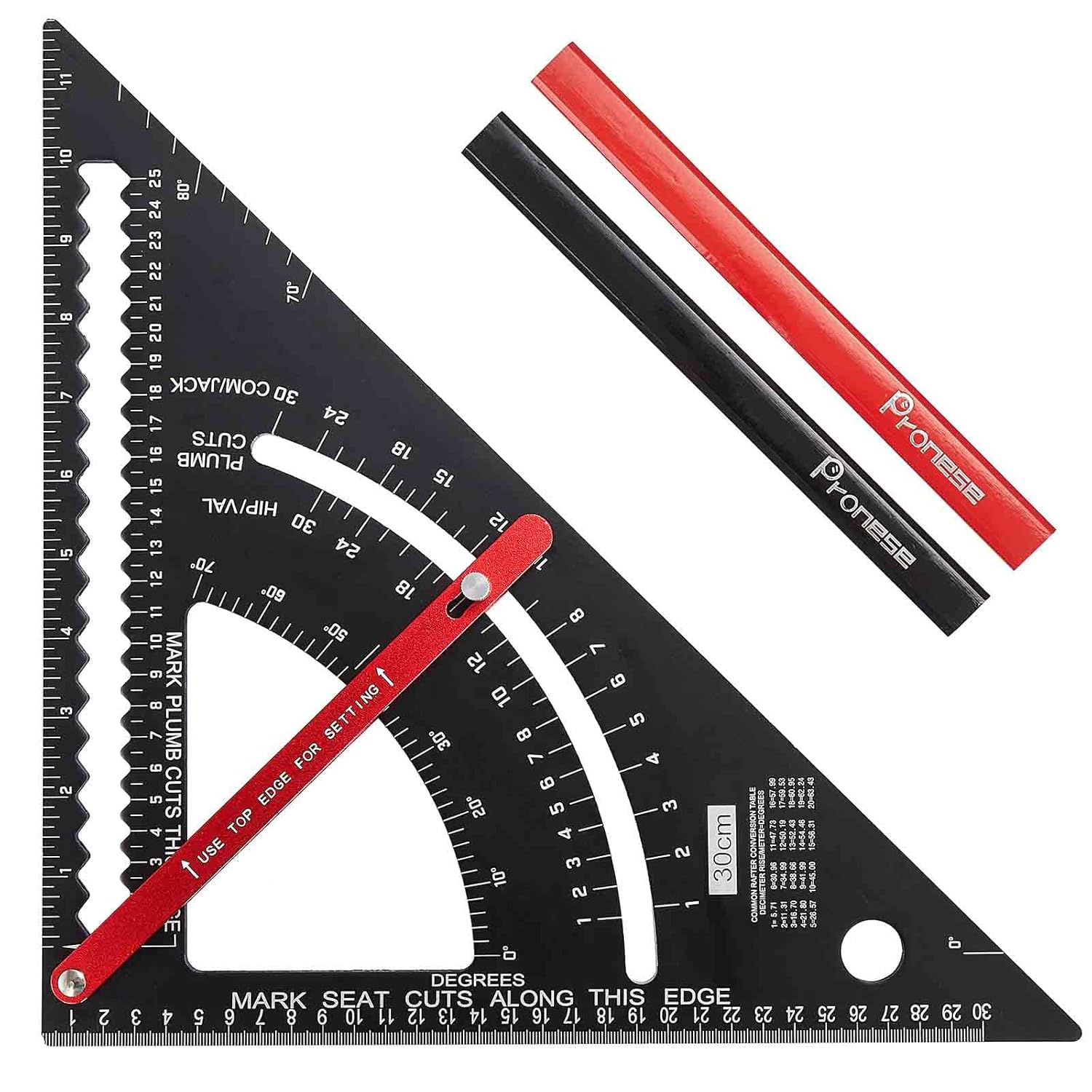 Pronese Adjustable Roofing Square 12-Inch, Aluminum Alloy Rafter Square, Metric & Imperial Carpenter Square Set, Precision Speed Square Carpenter Pencils Woodworking Tool Set​