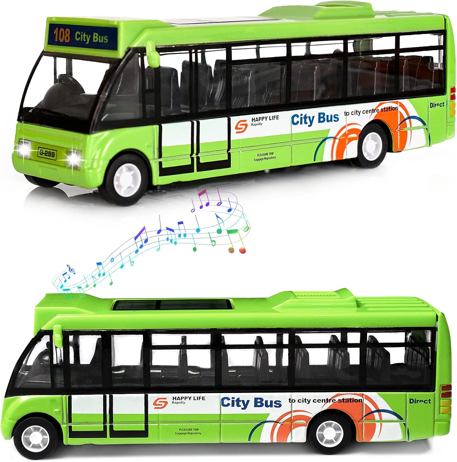 City Bus Toy for Kids, Die Cast City Stagecoach Buses Pull Back Play Vehicle with Sound and Light Up Metal Cars Model for Boys Girls Age 3+ Years Old