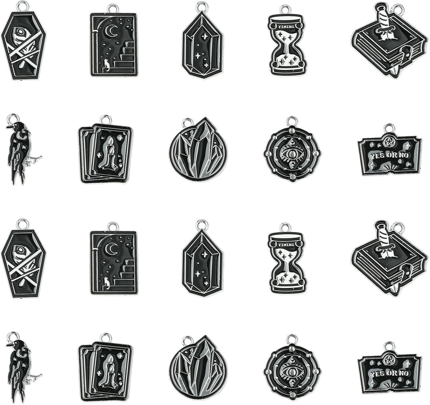 Ipotkitt 20pcs 10 Styles Black Dark Themed Enamel Charms Metal Hourglass Charms Bird Eye Charms for DIY Craft Earring Necklace Lanyard Jewellery Making
