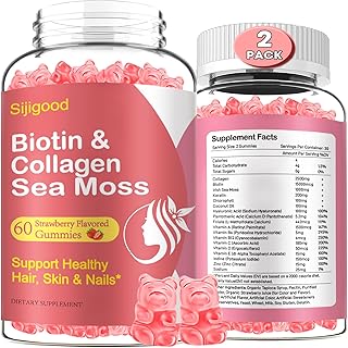 2 Pack Collagen Gummies for Women Men, 2500mg Protein Type I,II,III,V,X with 15000mcg Biotin, Keratin, Vitamin C A B6 B12 D E for Skin Hair Nails & Joints, Immunity Energy Digestion