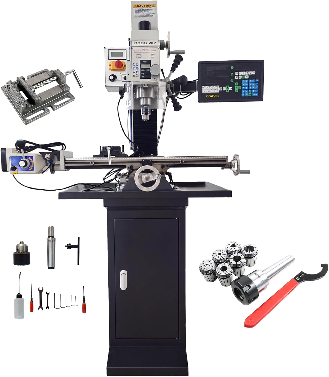 TECHTONGDA Benchtop Milling Machine Precision Mill and Drill Mini Metal Mill R8 Taper Brushless Motor 2250rpm Variable Speed Milling Machine with X-Axis Feed Three-Axis Grating Rule 1300W