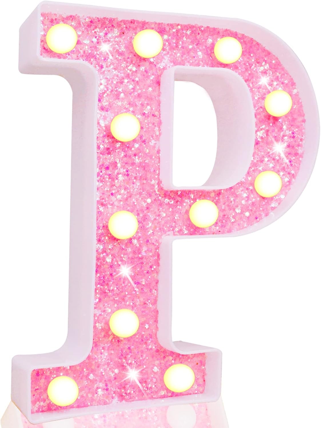 Pooqla LED Marquee Letter Lights, Light Up Pink Letters Glitter Alphabet Letter Sign Battery Powered for Night Light Birthday Party Wedding Girls Gifts Home Bar Christmas Decoration, Pink Letter P