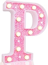 Pooqla LED Marquee Letter Lights, Light Up Pink Letters Glitter Alphabet Letter Sign Battery Powered for Night Light Birthday Party Wedding Girls Gifts Home Bar Christmas Decoration, Pink Letter P