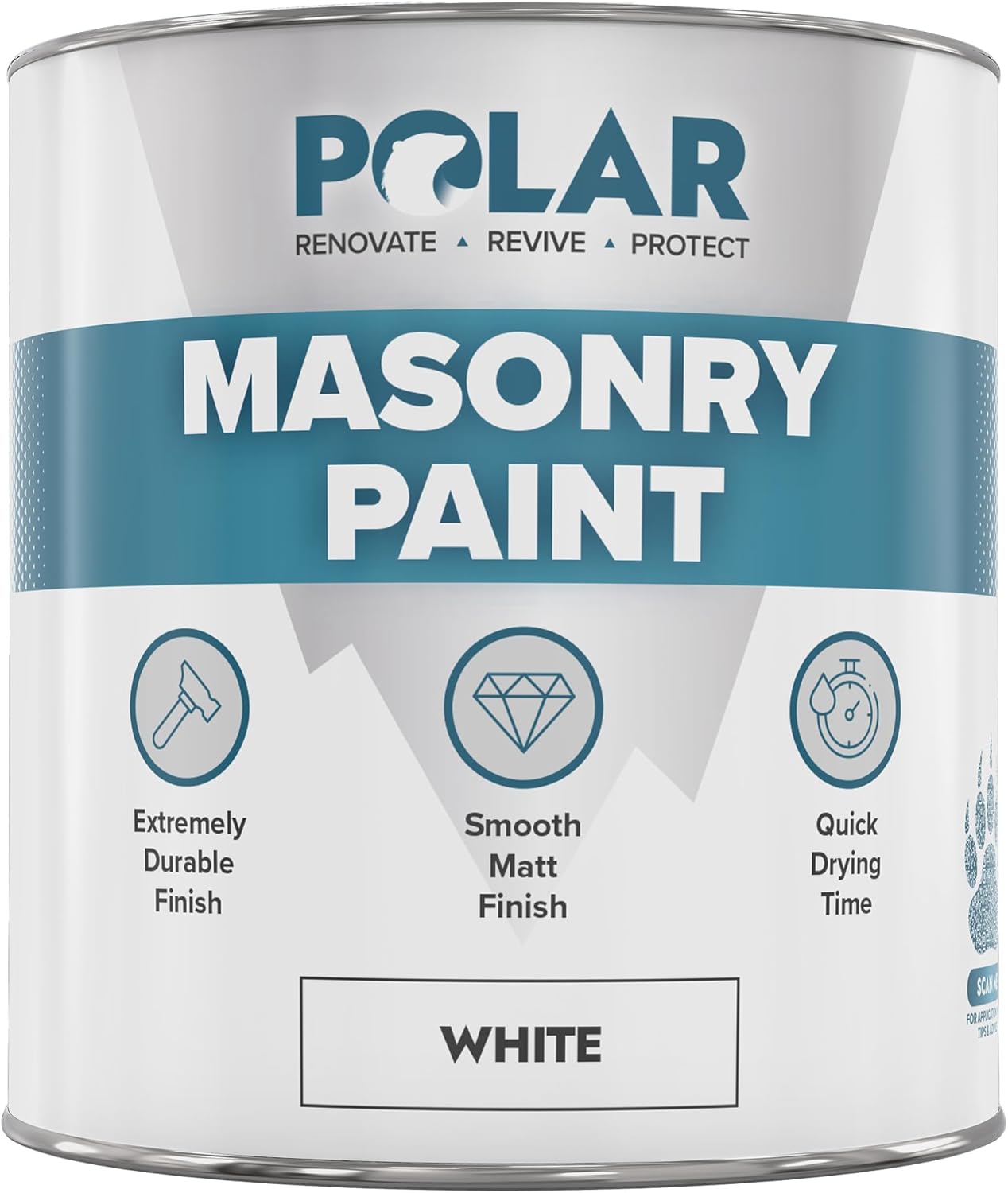 Polar Masonry Emulsion Paint for Multi-Purpose Use 500ml, Matt White for Interior and Exterior Walls and Ceilings, Durable Performance - Matt White, 500ml
