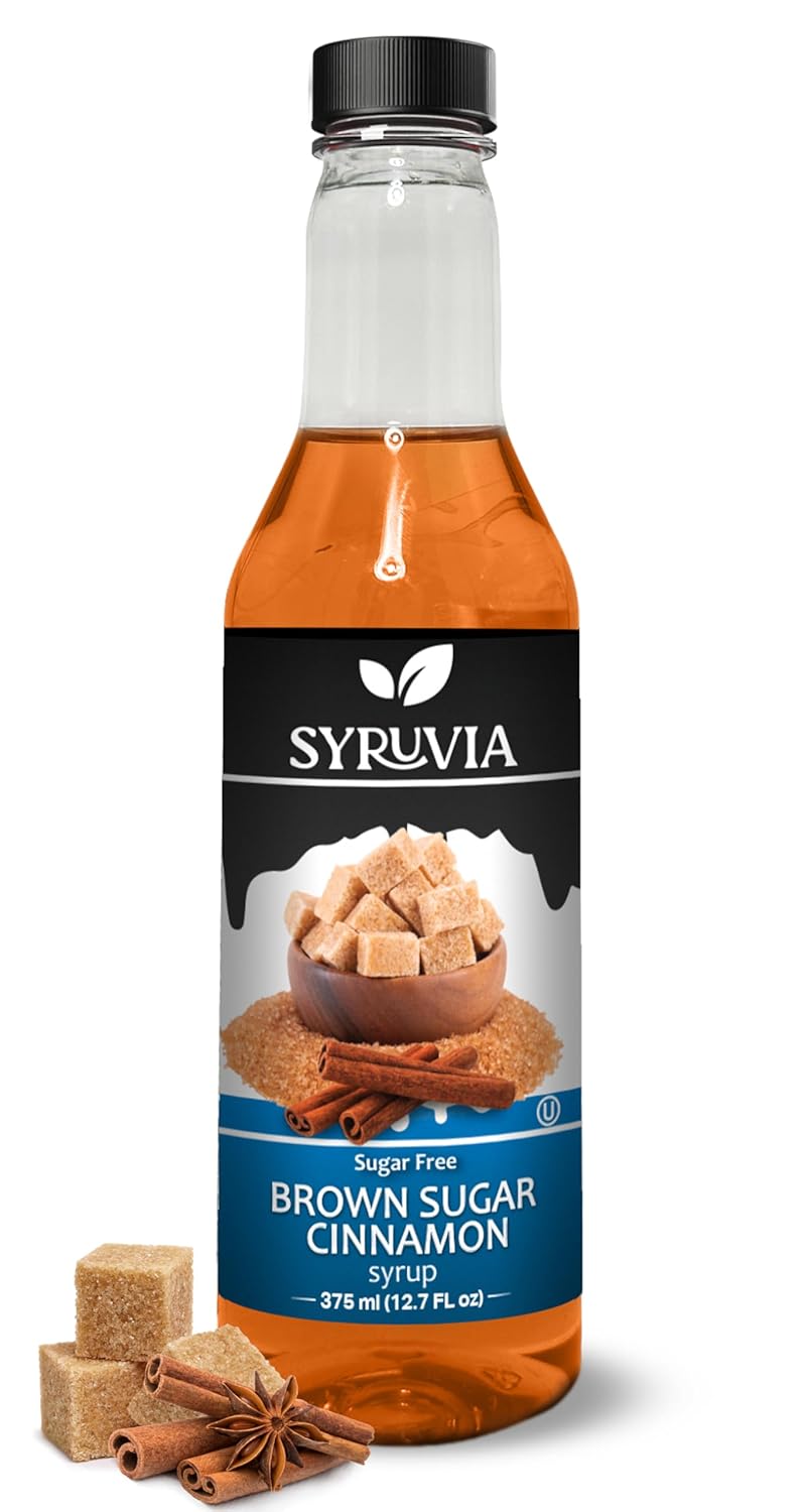Syruvia Sugar-Free Brown Sugar Cinnamon Coffee Syrup - 12.7 fl oz Premium Coffee Flavoring Syrup - 0 Calorie - Kosher Coffee Syrups, Gluten Free, Perfect for Drinks, Soda, Shakes, Desserts, and More.