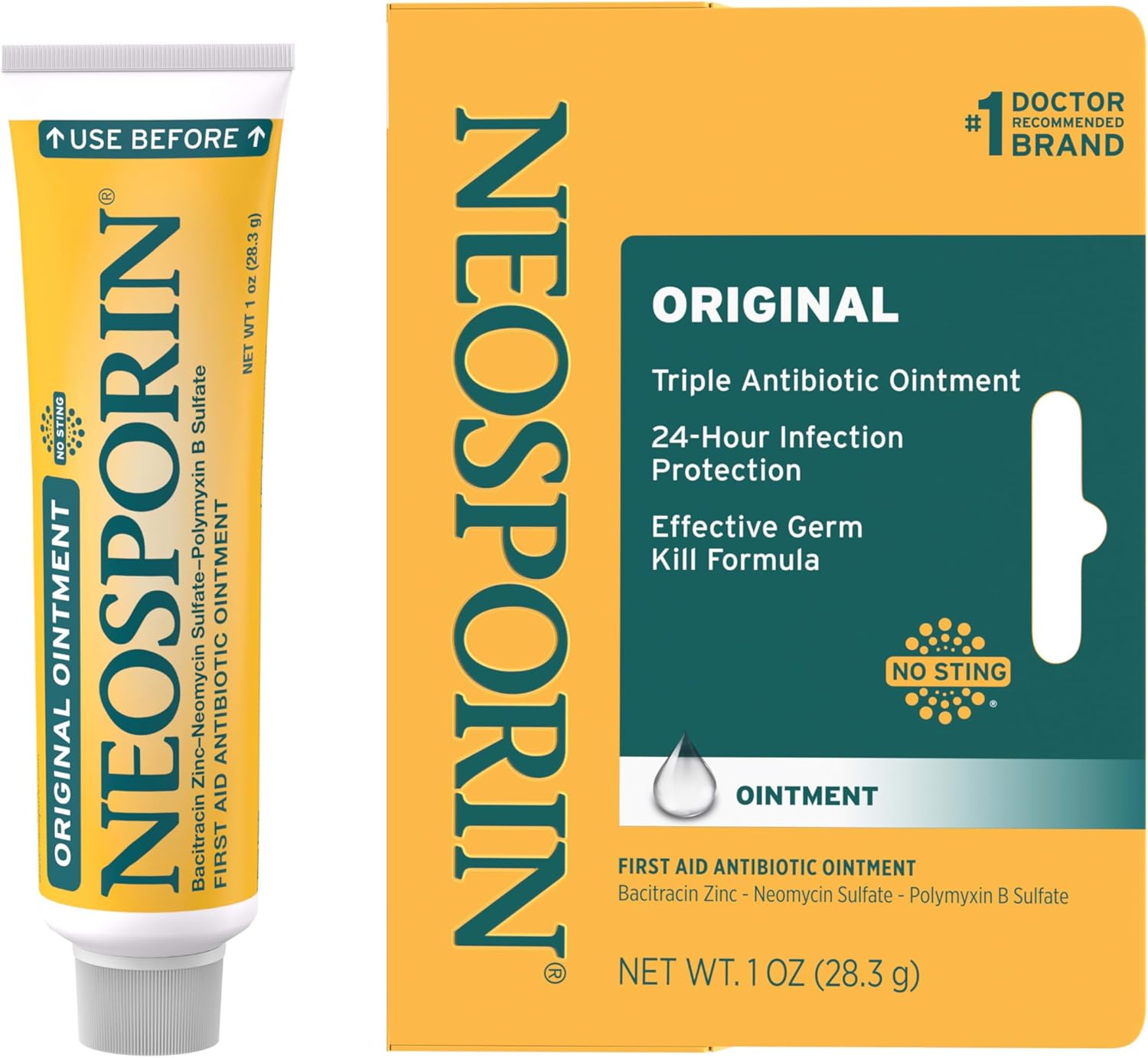 Neosporin Original First Aid Antibiotic Ointment with Bacitracin Zinc For Infection Protection, Wound Care Treatment & Scar Appearance Minimizer for Minor Cuts, Scrapes and Burns, 1 oz
