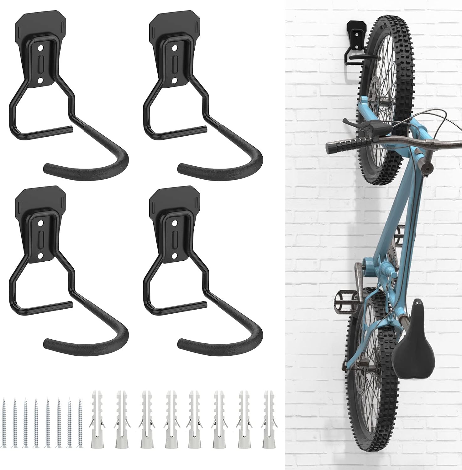 Housolution Bike Wall Mount with Fixed Hook, [4 Pack] Bike Storage Rack