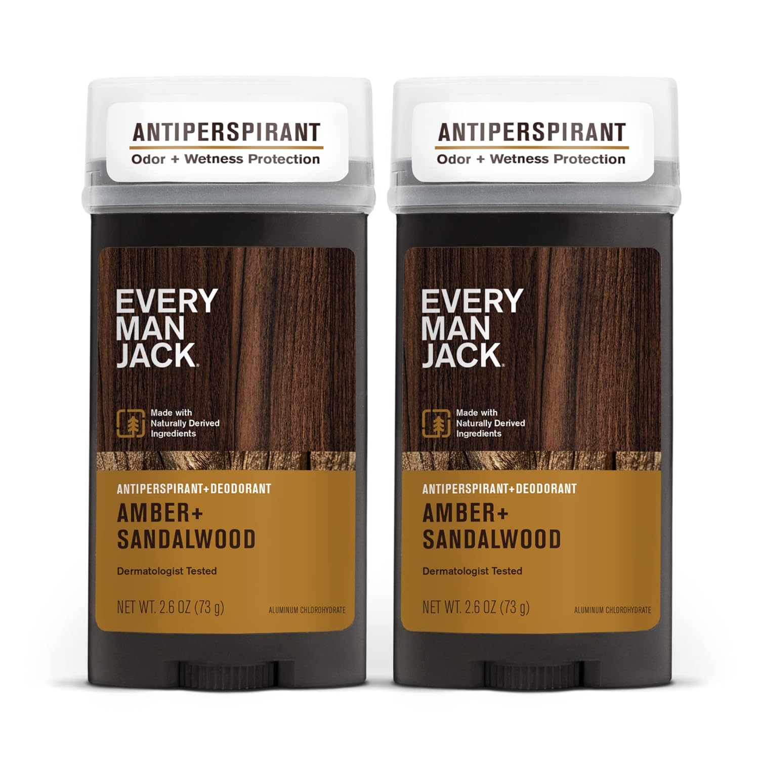 Every Man Jack Men’s Amber + Sandalwood Antiperspirant Deodorant for Men - 24-Hour Odor Protection - 2.6 oz (2 Pack)