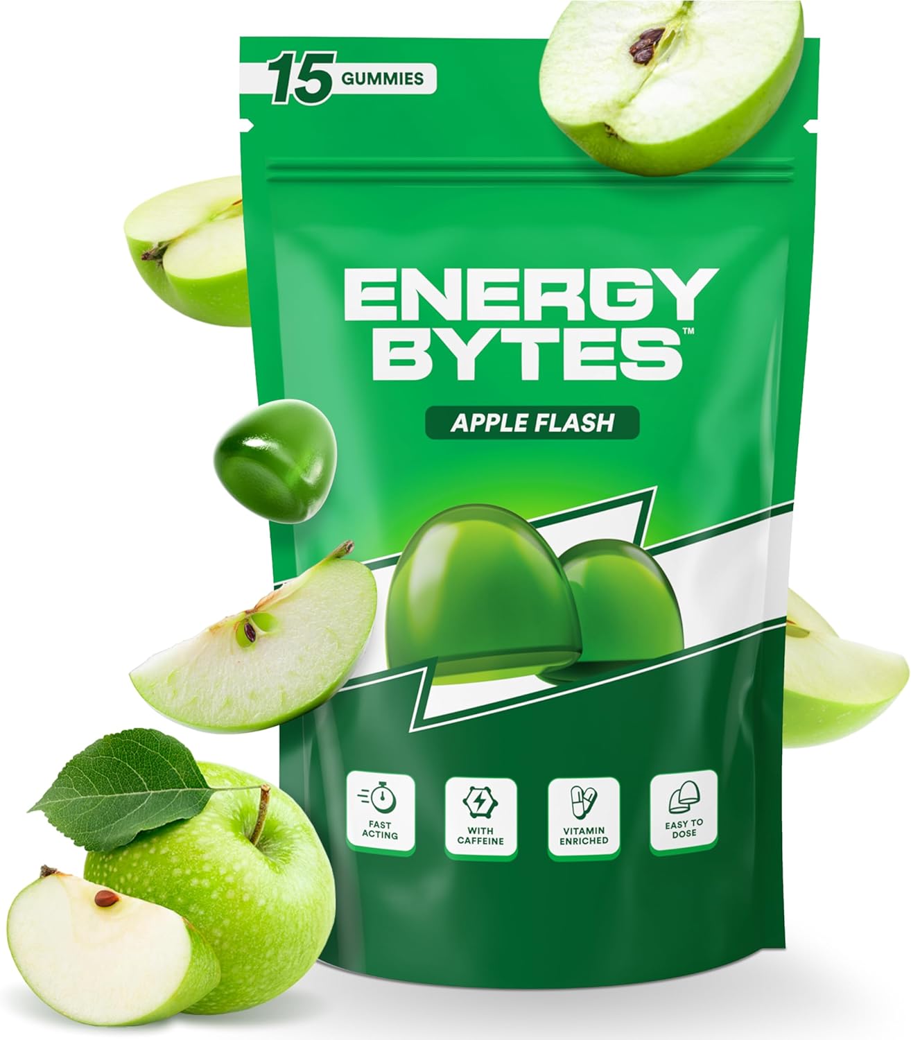 Energy Bytes Caffeine Energy Gummies - Fast, Delicious Boost for Focus & Productivity - Superior to Energy Drinks, Gels, Chews - Vegan, Low Sugar, with Vitamins A, D, B3, B6 & B12 | 15 Count