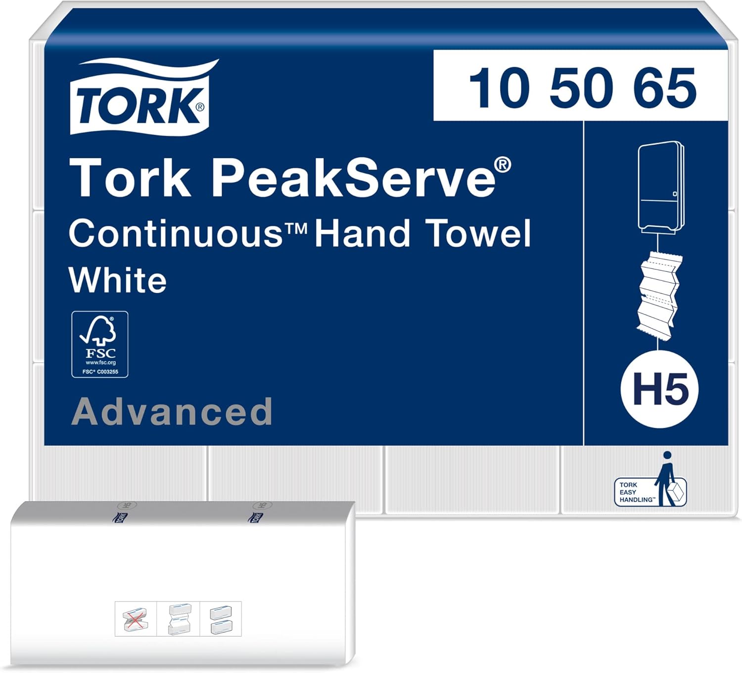 Tork PeakServe Continuous Hand Towel White H5, Advanced, Compressed, 12 x 410 sheets, 105065