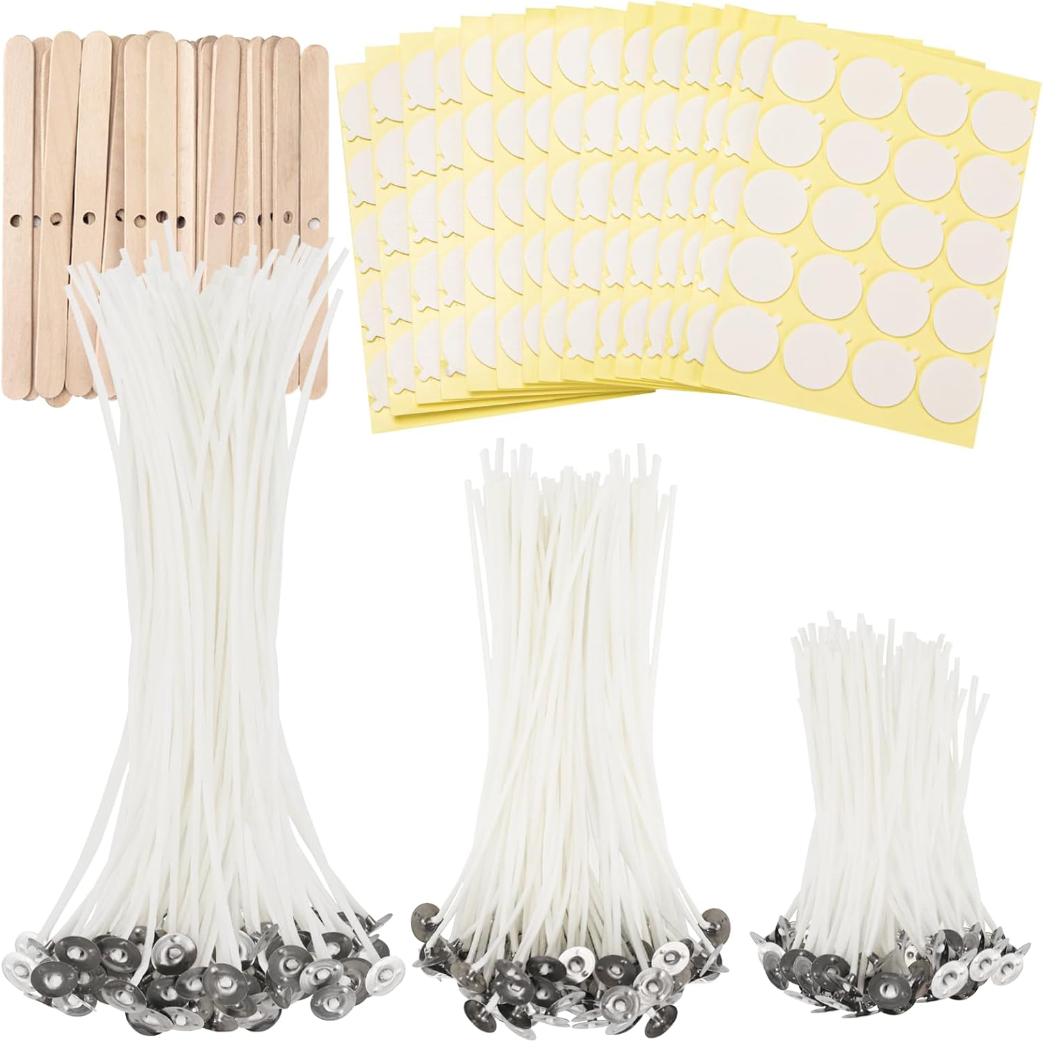Candle Wicks for Candle Making 120 Pcs with 120 Pcs Wick Stickers and 10 Pcs Candle Wick Holders, Cotton Candle Wick for Soy Wax, Beeswax, Coconut Wax