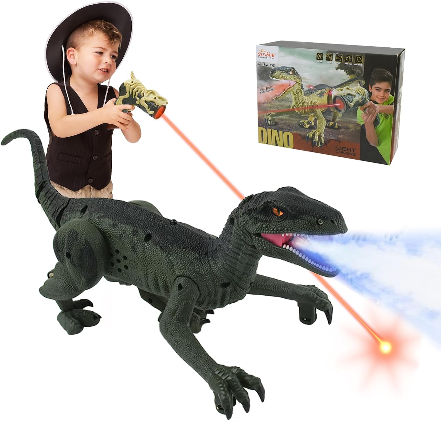 Surplex Remote Control Dinosaur Toys,Electronic Realistic Walking toys with LED Light Roaring, RC Dinosaur Robot Toys Gifts for Boys Kids