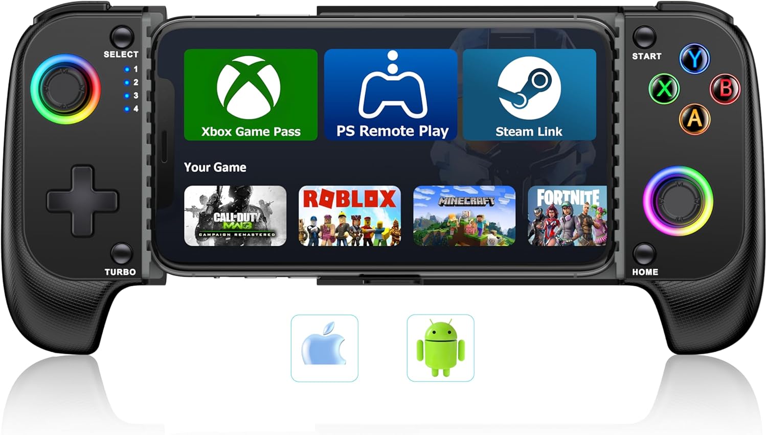 HASACOOL Mobile Gaming Controller for Android/iPhone,RGB Light Hall Effect Joystick Wireless Phone Controller-PS Remote Play/Xbox Cloud/Steam Link/GeForce Now/MFi Apple Arcade-Call of Duty,Roblox