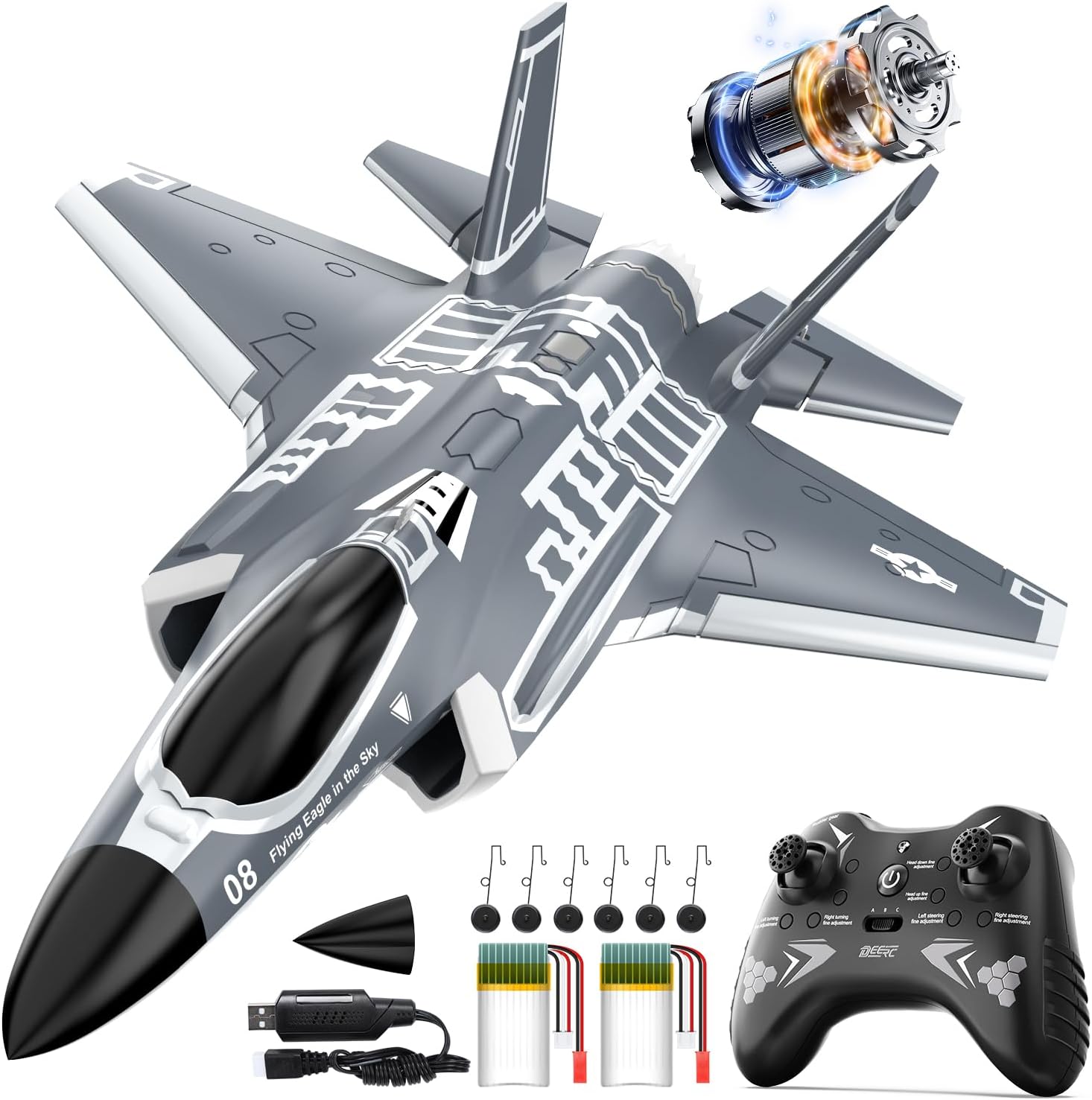 DEERC F35 4 Channel Brushless RC Plane for Adults Remote Control Airplane EDF Fighter Jet,2.4GHz 6-axis Gyro Stabilizer EPP RTF Hobby Glider Aircraft Plane Easy to Fly for Advance Player