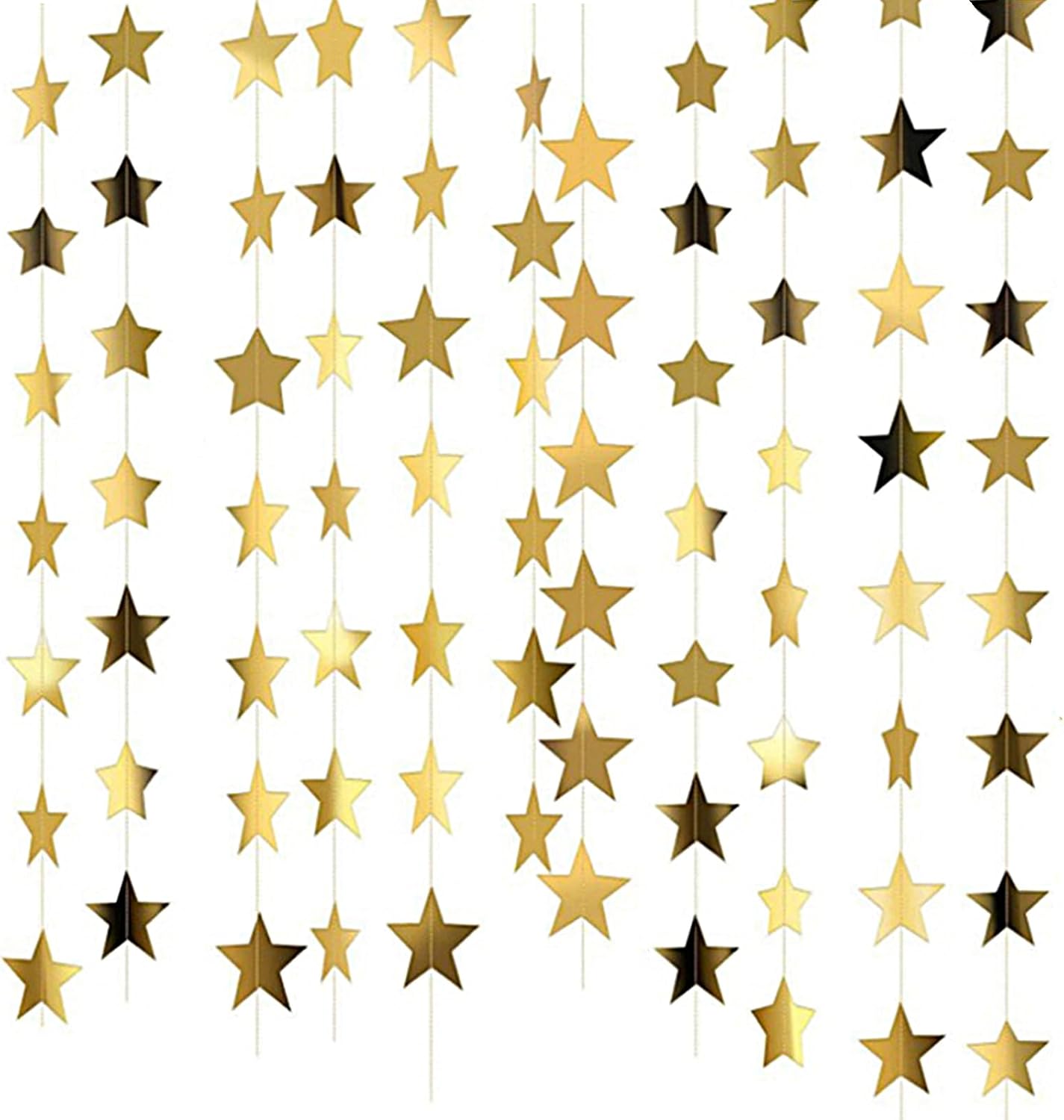 52 Feet Reflective Star Paper Garland, Sparkling Star Bunting Banner Hanging Decoration Twinkle Little Stars Party Garlands Glitter Stars Garland Streamer Kit For Birthday Wedding Banner Backdrop,Gold