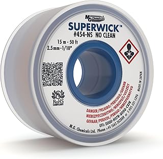 MG Chemicals - 454-NS Desoldering Braid #4 No Clean Super Wick Desoldering Braid, 0.1" Width x 50' Length, Blue