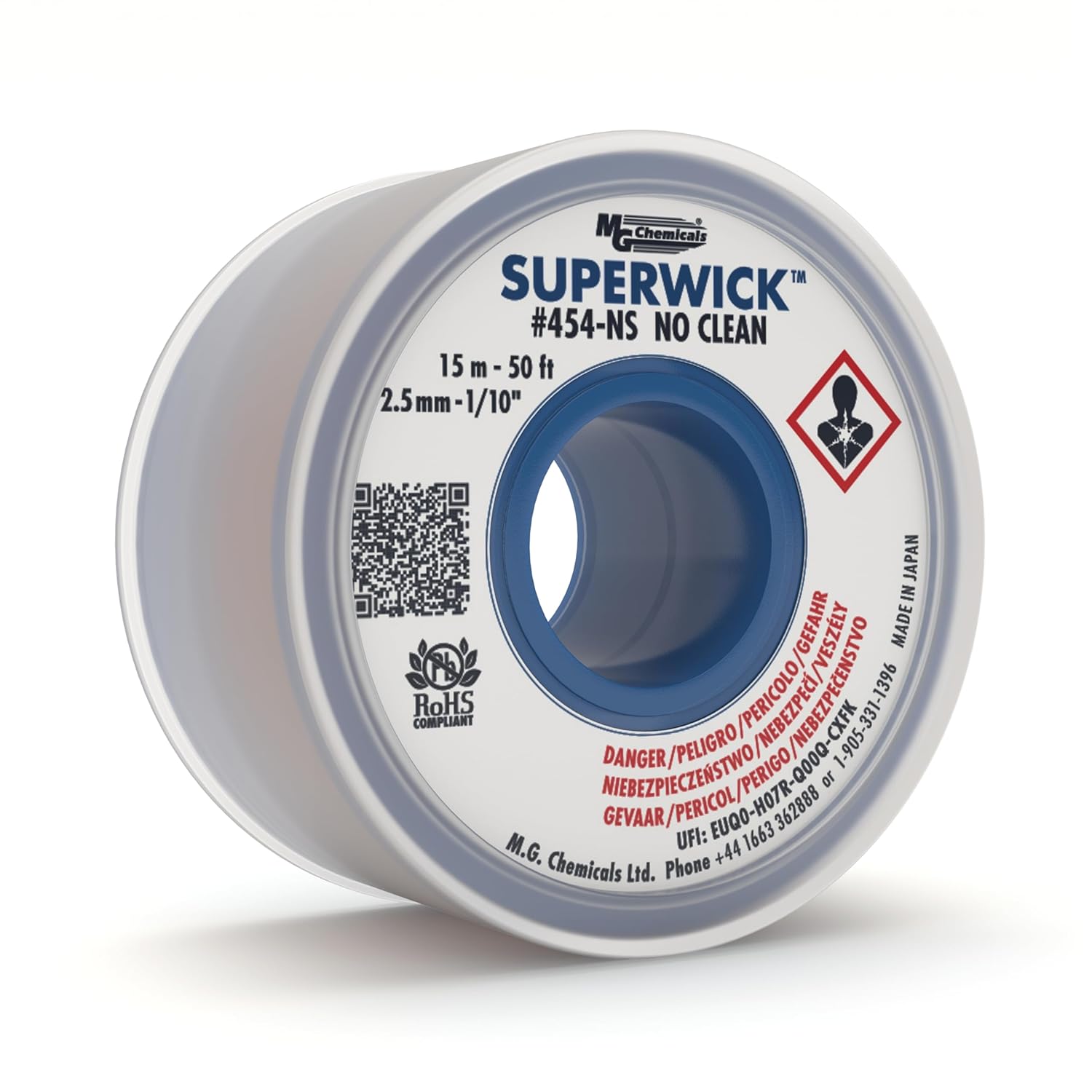 MG Chemicals - 454-NS Desoldering Braid #4 No Clean Super Wick Desoldering Braid, 0.1" Width x 50' Length, Blue