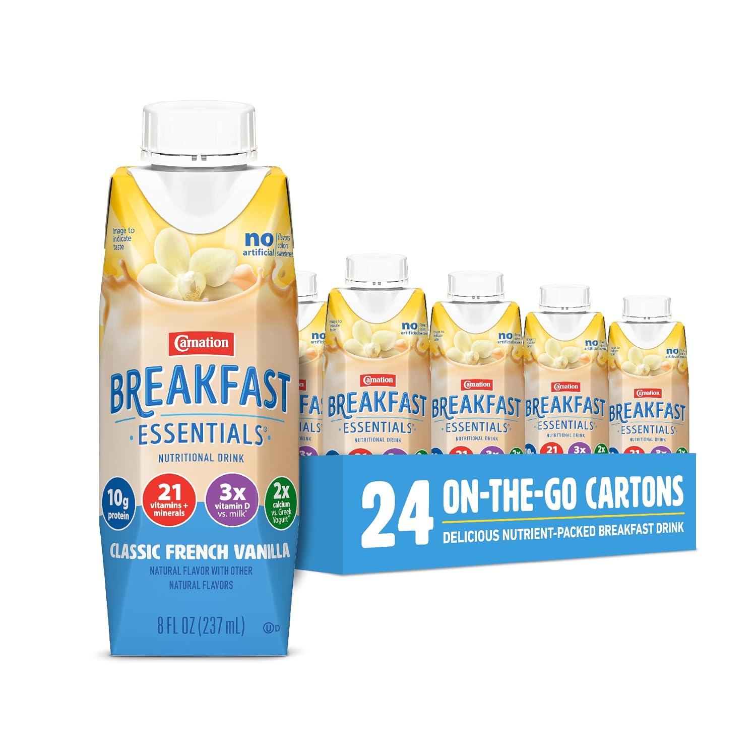 Carnation Breakfast Essentials Ready-to-Drink, Classic French Vanilla, 8 FL OZ Carton (Pack of 24)