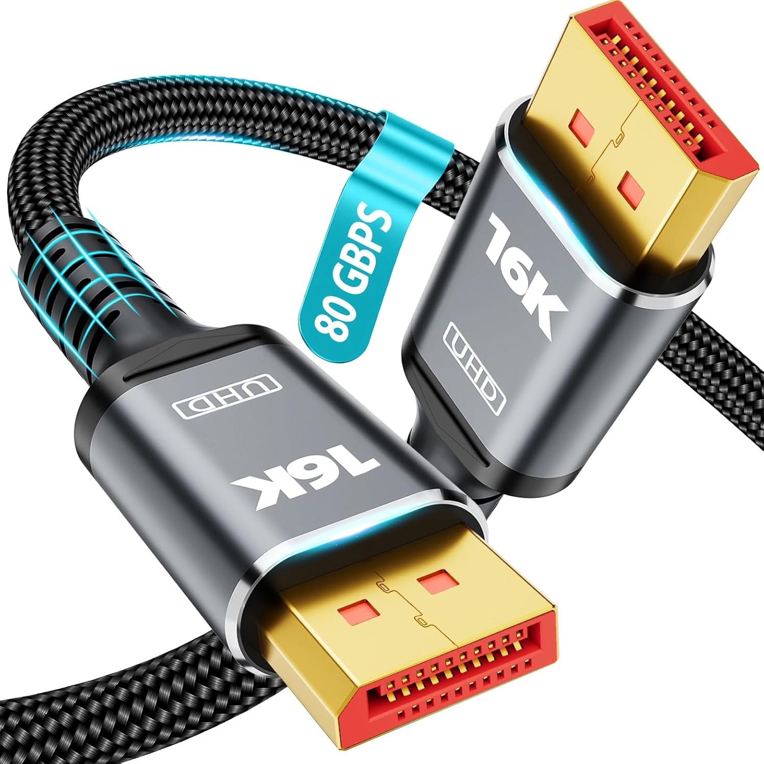 16K 8K DisplayPort Cable 2.1, VESA Certified 16K DP Cable 1.5FT 3.3FT 5FT 6.6FT 10FT 16FT 20FT Lengths for Selection, 16K@60Hz, 8K@120Hz, 4K@240Hz 165Hz 144Hz Support 80Gbps HDR, HDCP DSC 1.2a (3.3FT)